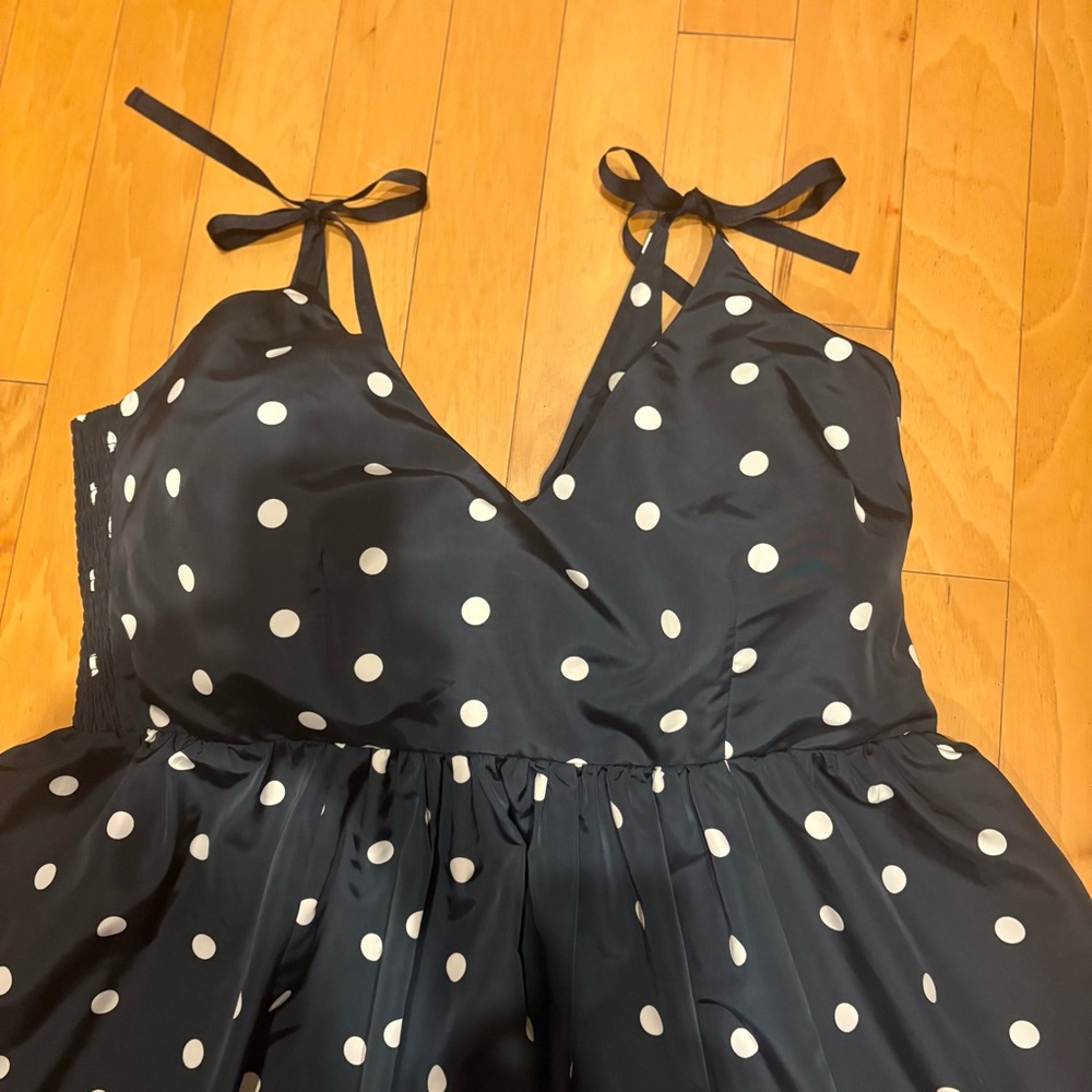 Old Navy 3X Polka Dot Fit & Flare Dress Smocked Stretch Navy White Retro - Picture 6 of 15
